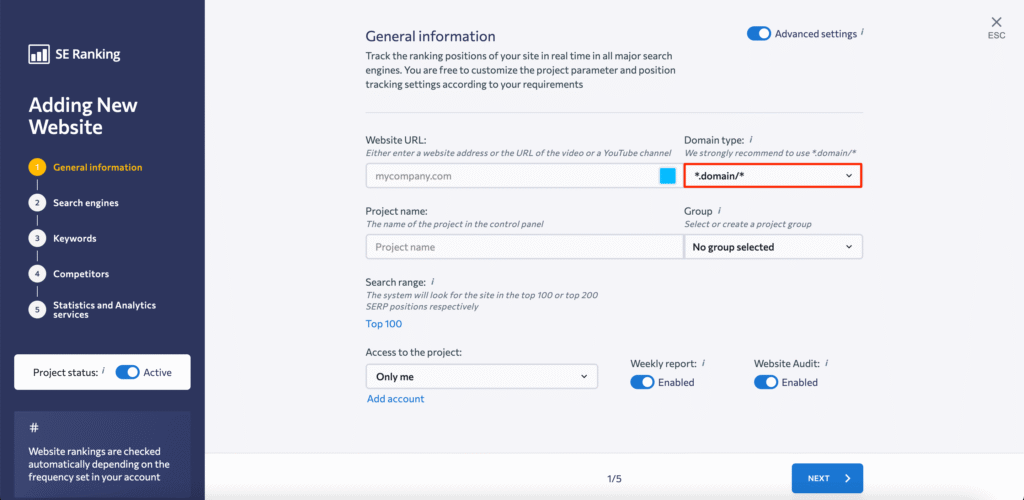 Monitoring domains with subdomains Tracking subdomains separately
